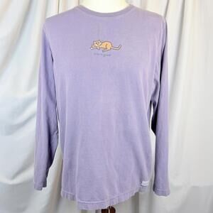 Life is Good Cat Purple Long Sleeve Womens Tee Shirt Size Large Casual Cat Lover